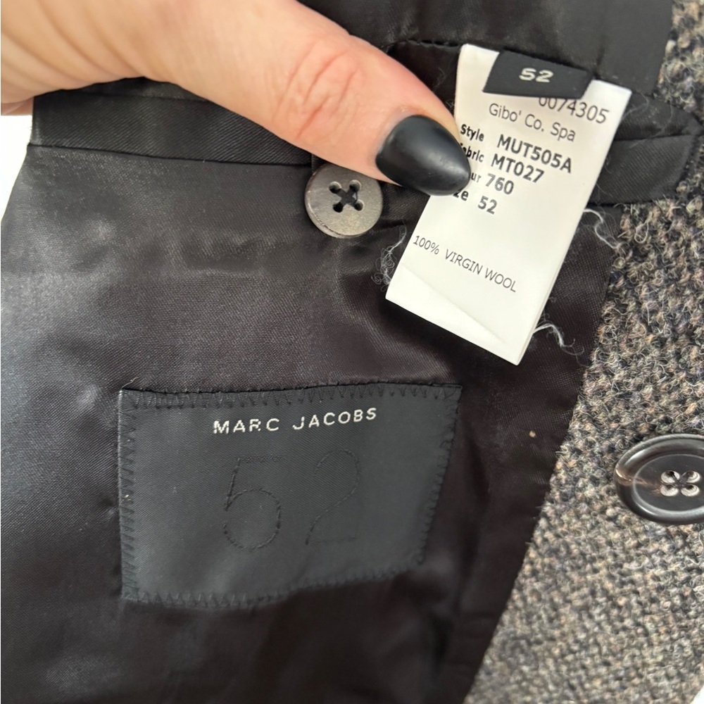 Marc Jacobs double-breasted wool-blend overcoat grey herringbone oversized XL - Picture 5 of 6